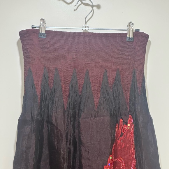 Black Burgundy Red Embroidered Maxi Skirt - Picture 8 of 9